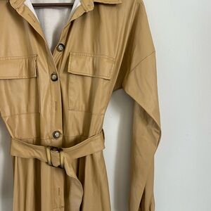 Tan Belted Button-Up Dress